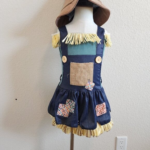 Wizard of Oz Scarecrow Patchwork Straw Hay Dress Halloween Costume w/Hat S/4-6 - Picture 4 of 10